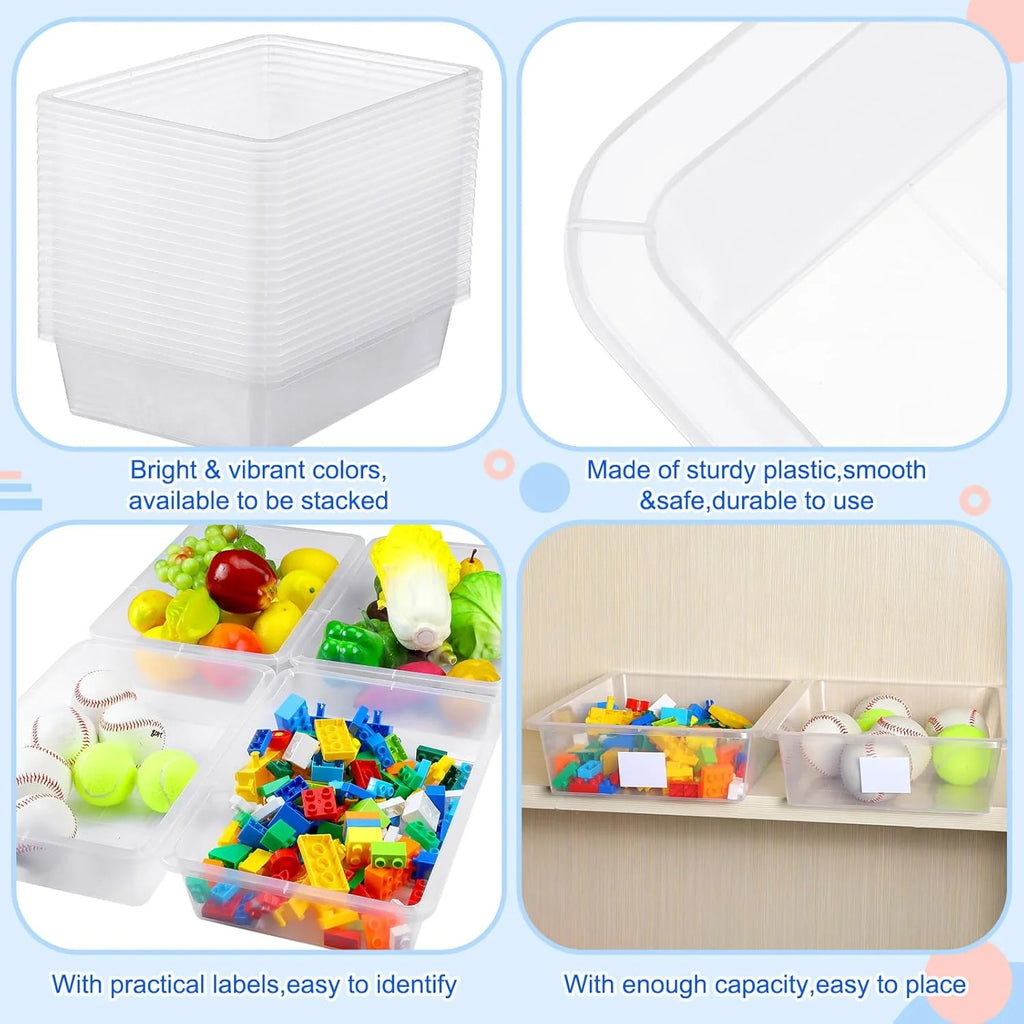 24 Pcs Plastic Cubby Storage Bins Classroom Cubby Organization with Self Adhesive Labels Bin Small Stackable Storage Containers Toy Book Box for School(14 x 10 x 3 Inch,Clear) – Everyday Household Format for Flexible Room-to-Room Use