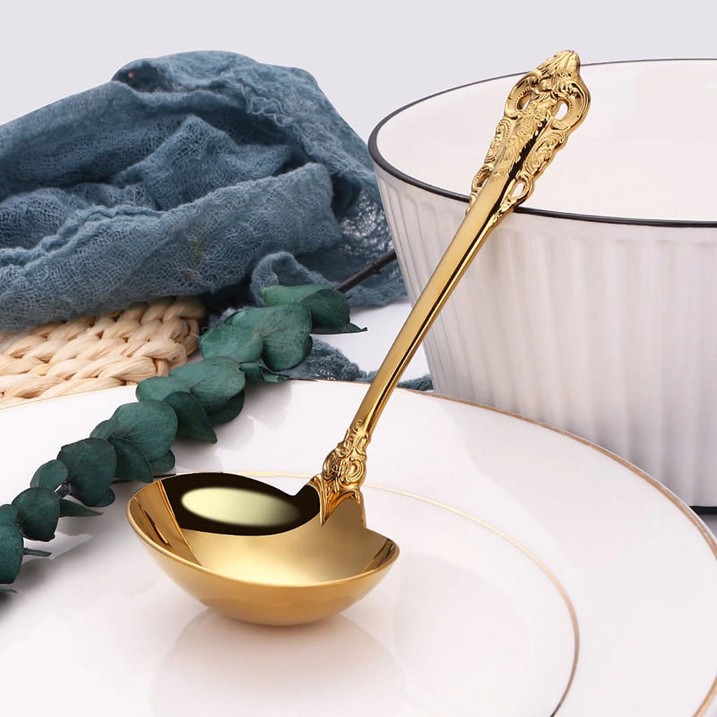 304 Stainless Steel Soup Ladle Cooking Tool Kitchen Gold Plated Spoon – Durable Stainless Steel Construction for Flexible Room-to-Room Use