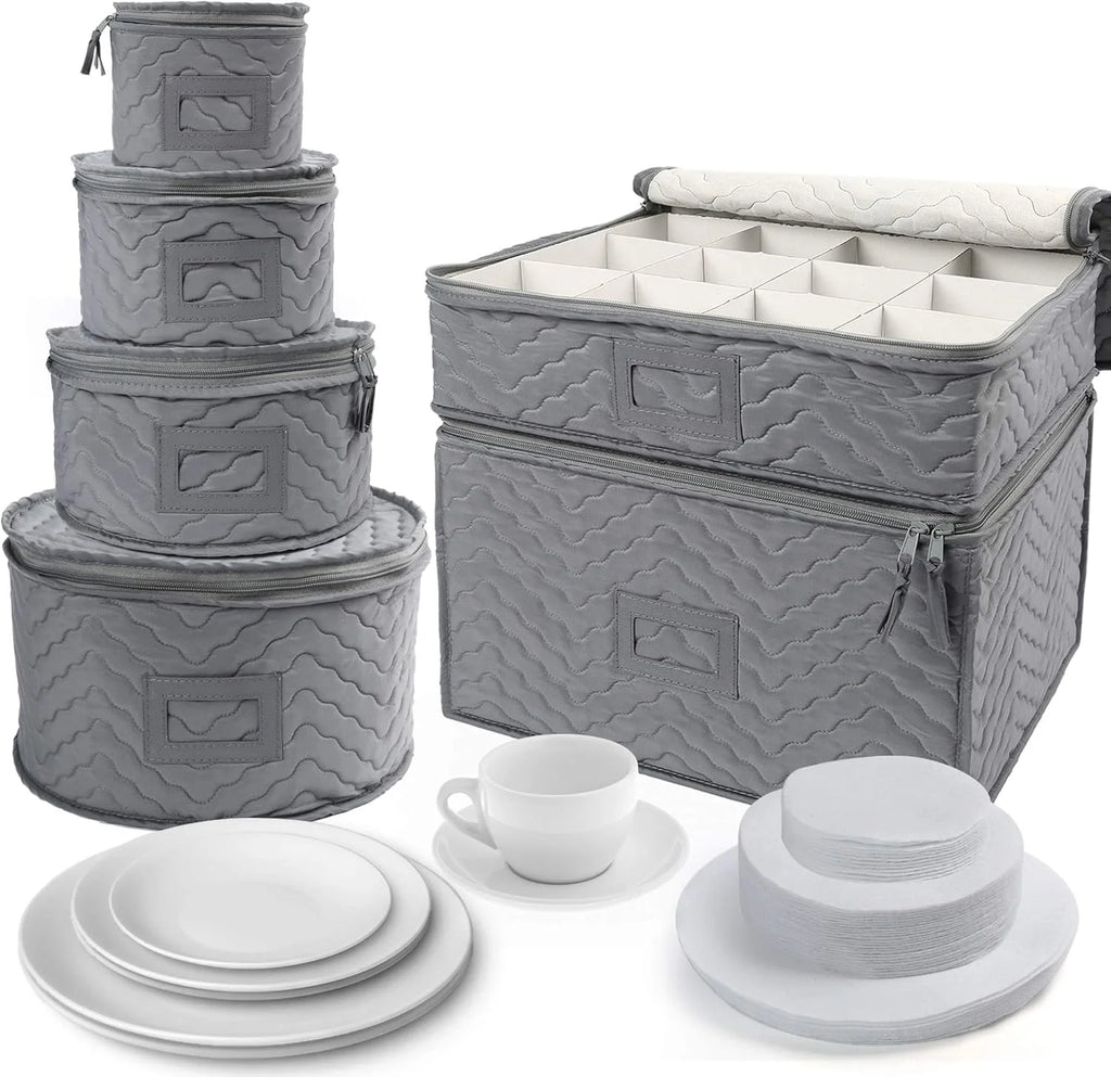 China Storage Containers - Quilted 6-Piece Set Storage Box- Stores Chinaware Stemware Dinnerware Dish Storage Service for 12 48 Pcs Felt Protectors Cardboard Dividers Included – Convenient Multi-Piece Set for Flexible Room-to-Room Use