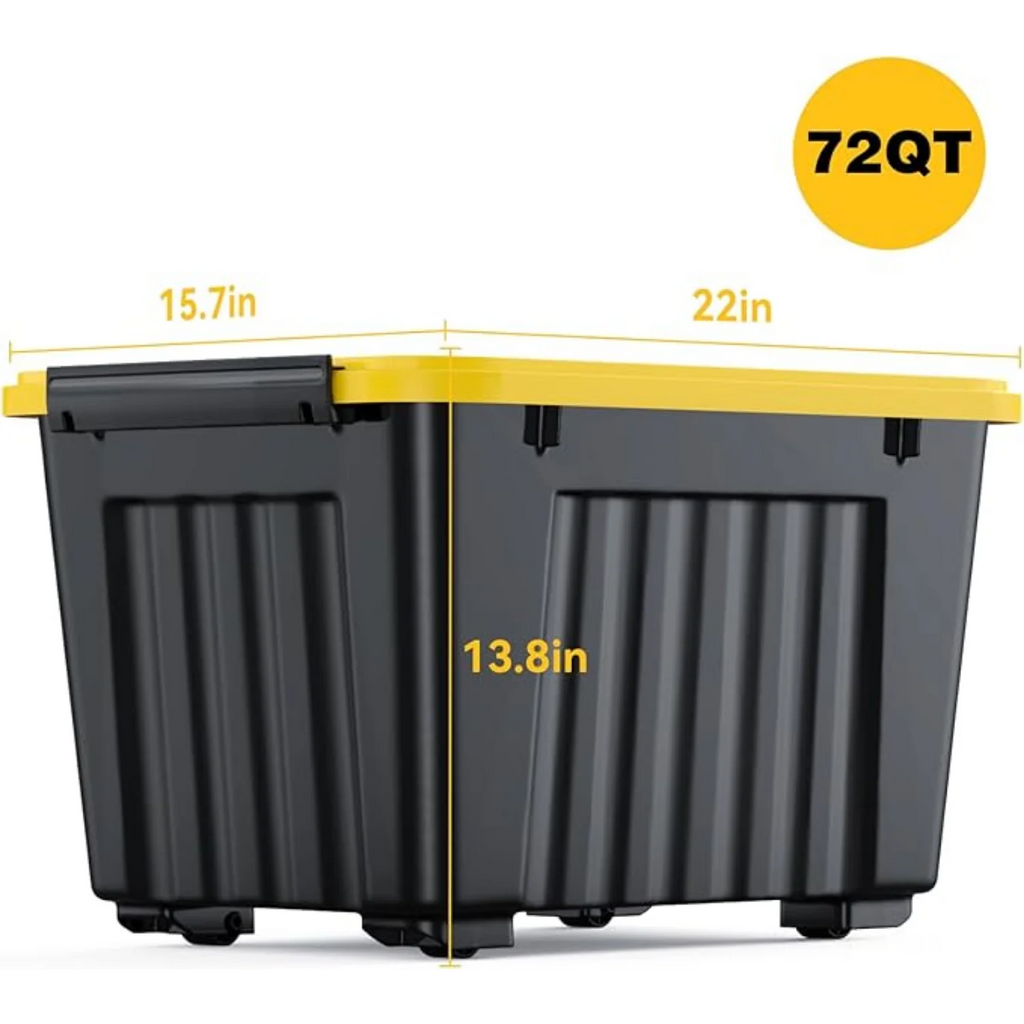 72Quart Plastic Storage Bin Stackable and Nestable Storage Boxes with White Lids and Secure Latching Buckles Large Storage Container (Black/Yellow 72Quart-6Pack) – Stackable Organization for Flexible Room-to-Room Use
