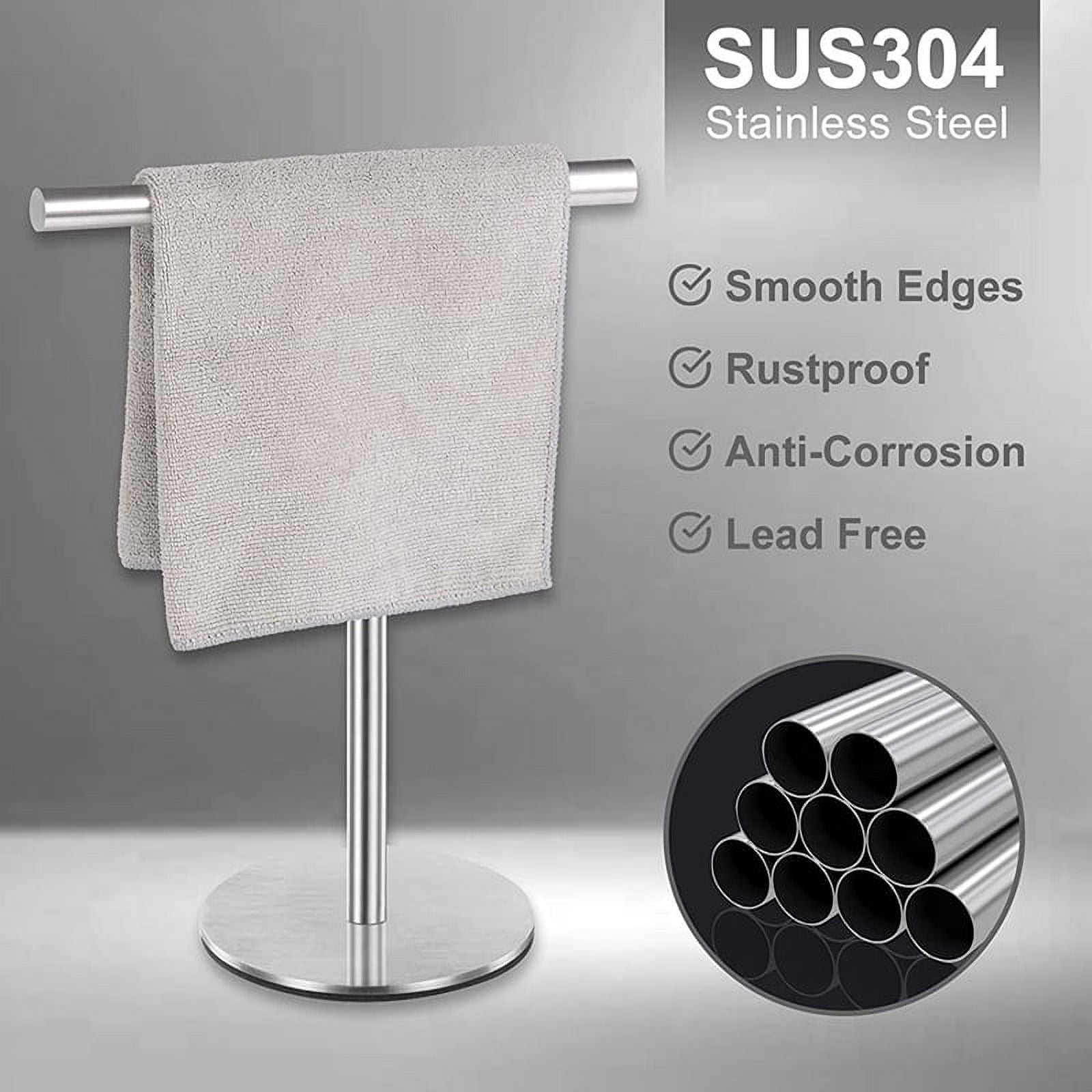 Brushed Standing Towel Rack Heavy Duty Base Stainless Steel T-Shaped Hand Towel Stand for Bathroom Kitchen. – Durable Stainless Steel Construction for Flexible Room-to-Room Use