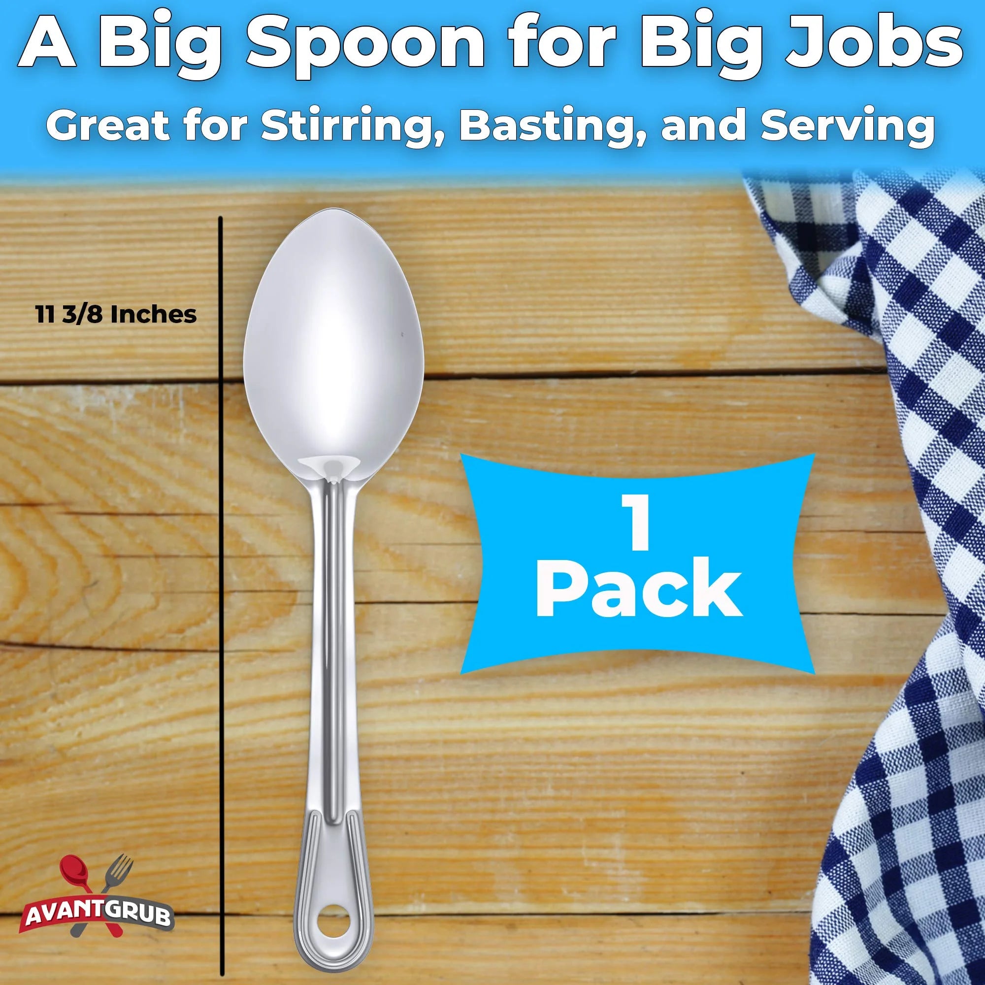 Super Strong 11 Inch Serving Spoon Ergonomic Stainless Steel Cooking Utensil Large Basting Spoon for Professional Restaurant Buffet Banquet Service and Home Chefs Silver – Durable Stainless Steel Construction for Flexible Room-to-Room Use
