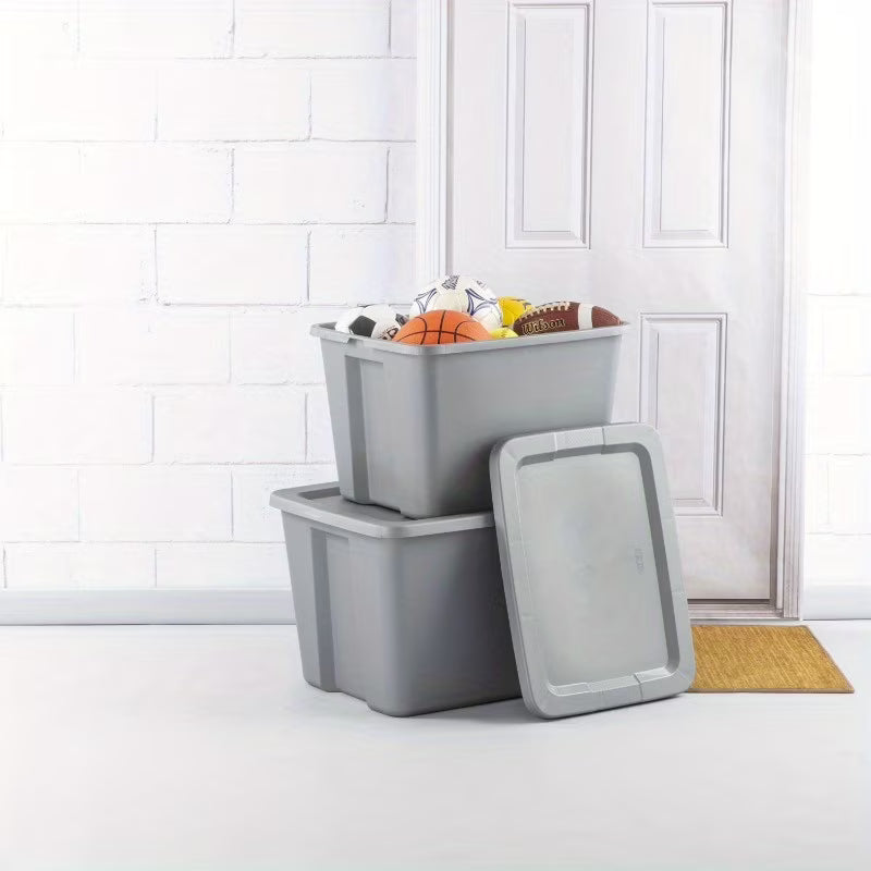 2-Pack 18 Gallon Heavy-Duty Plastic Storage Bins with Snap-On Lids - Durable Stackable Gray Organizers for Home Garage Pantry & Office - Space-Saving Rectangular Design with Reinforced Handles – Stackable Organization for Flexible Room-to-Room Use