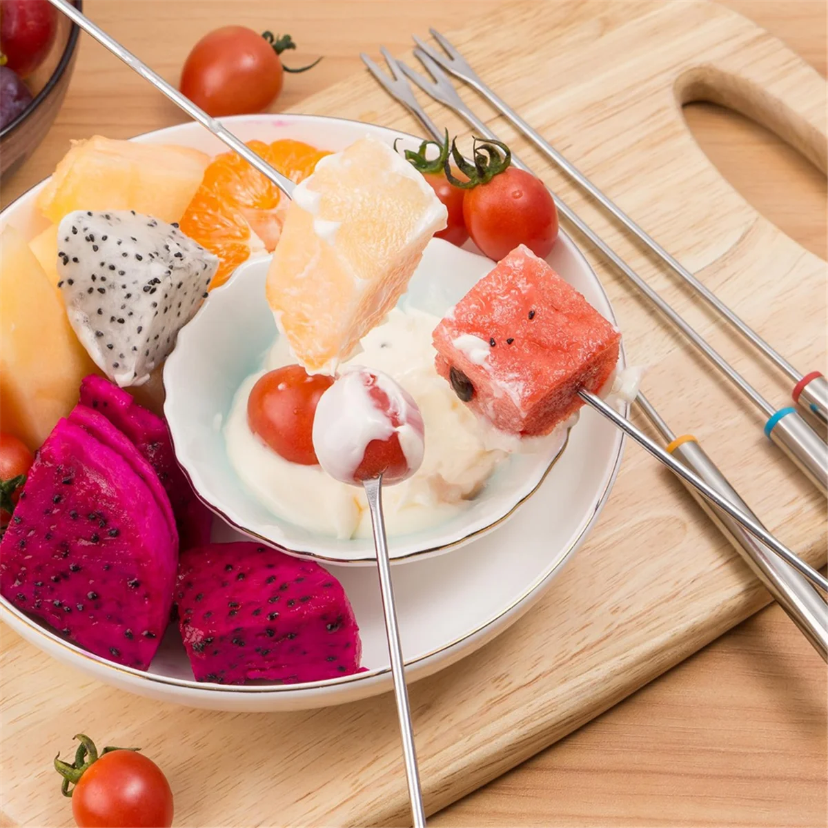 12PCS 9.5 Inch Color-Coded Stainless Steel Fondue Forks Cheese Fork Fruit with Heat-Blocking – Durable Stainless Steel Construction for Flexible Room-to-Room Use
