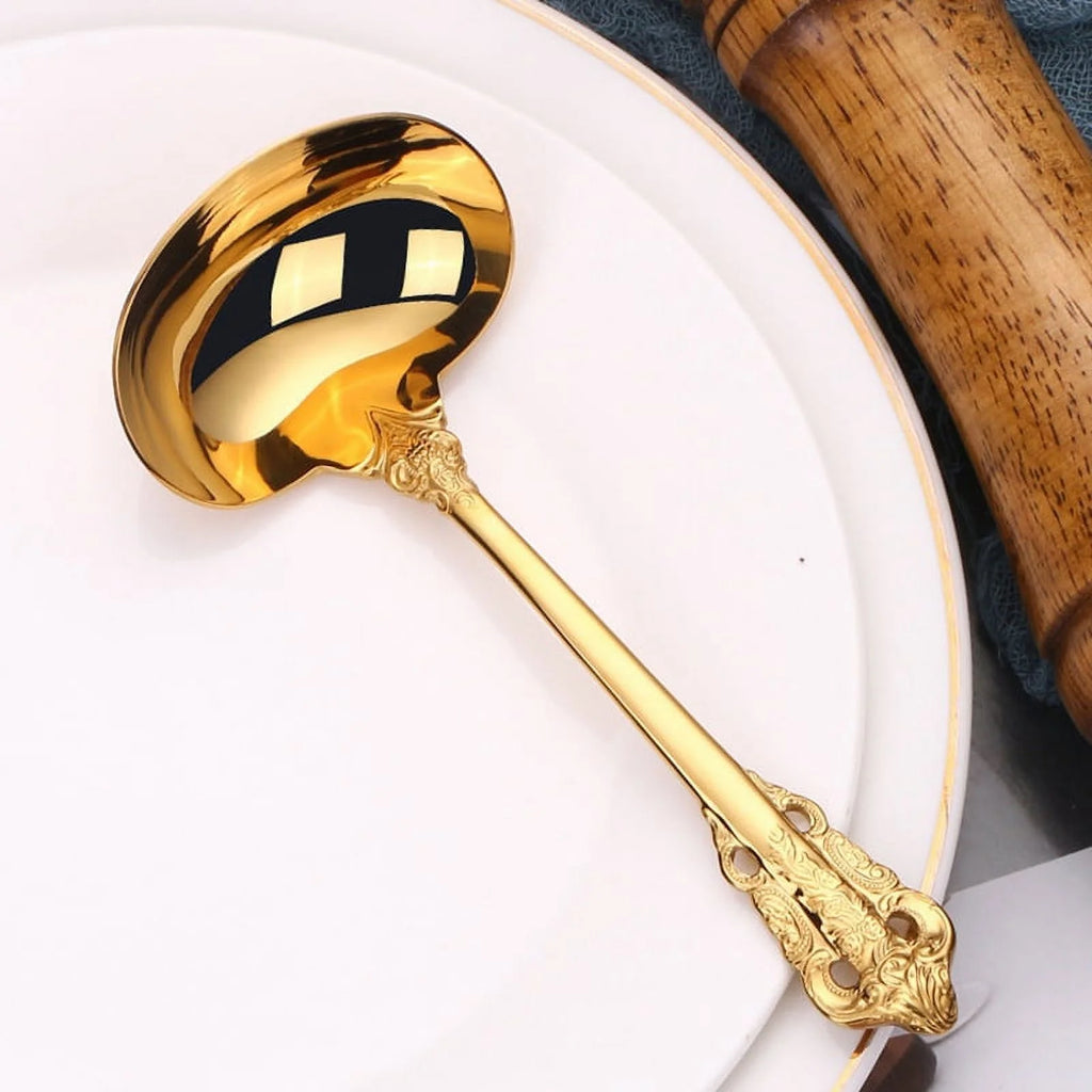 304 Stainless Steel Soup Ladle Cooking Tool Kitchen Gold Plated Spoon – Durable Stainless Steel Construction for Flexible Room-to-Room Use