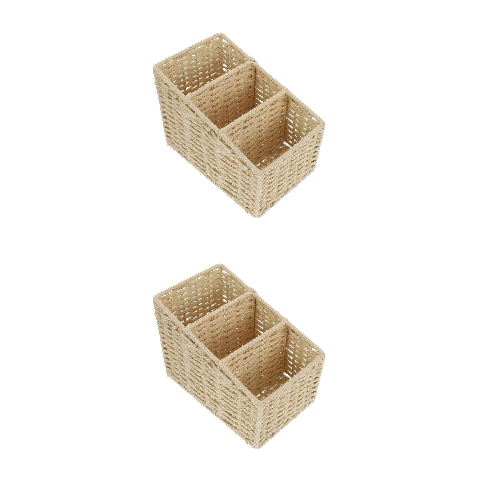 2pcs Woven 3 Compartments Woven Storage Box Bin Makeup Container Cube Organizer Divider for Home Bathroom Bedroom Closet Table Remote Beige – Everyday Household Format for Flexible Room-to-Room Use