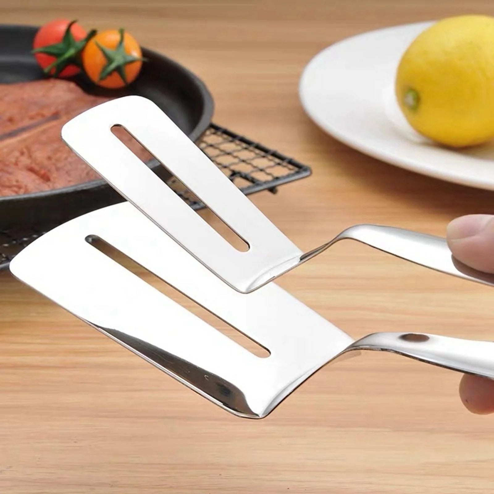Stainless Steel Double-Sided Shovel Clip Stainless Steel Spatula Kitchen Tongs,Grill Clamp Flipping Spat – Durable Stainless Steel Construction for Flexible Room-to-Room Use
