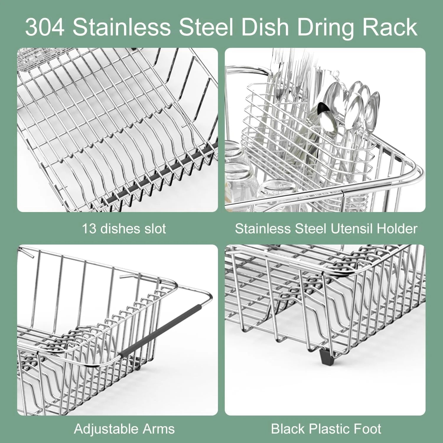 Dish Drying Rack in-Sink 304 Stainless Steel Dish Drainer with Stainless Steel Silverware Holder Over Inside Sink-Adjustable – Durable Stainless Steel Construction for Flexible Room-to-Room Use