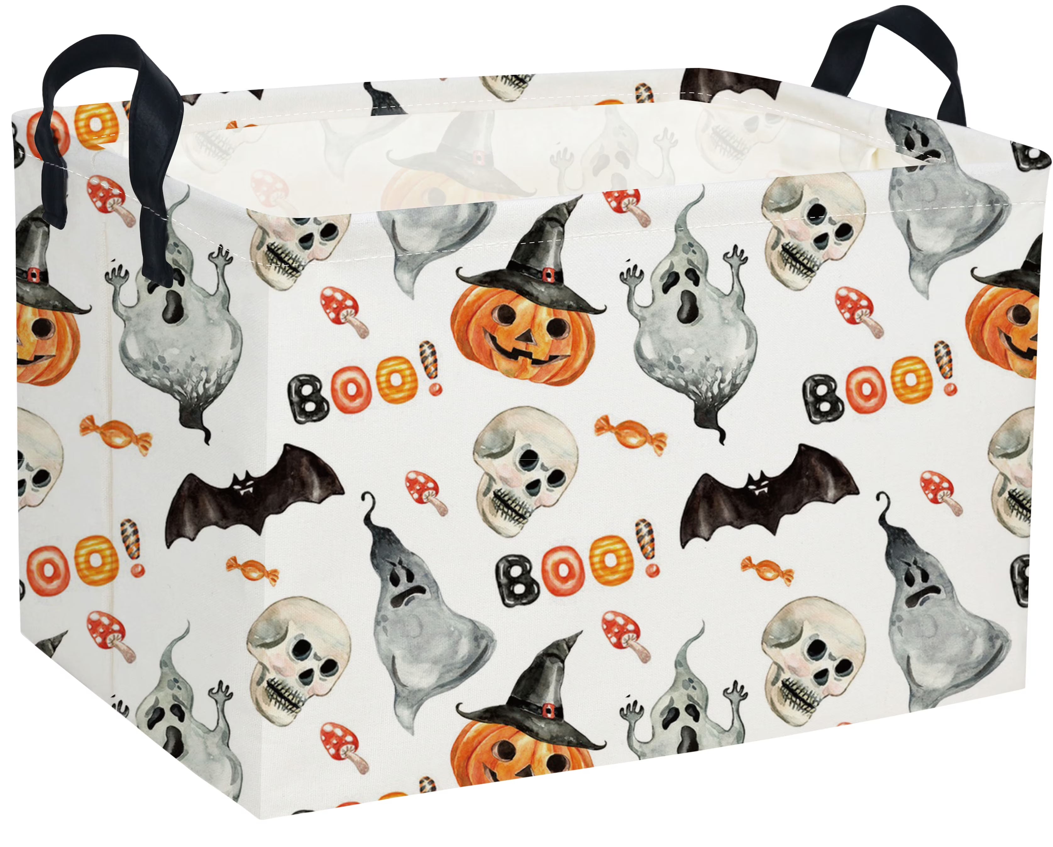Rectangular Kids Storage Bin Halloween Basket Cartoon Storage Basket with Handles for Organizing Home Kitchen Boys and Girls Toys Bins Shelf Baskets(Watercolor Halloween) – Multiroom Organization Format for Flexible Room-to-Room Use