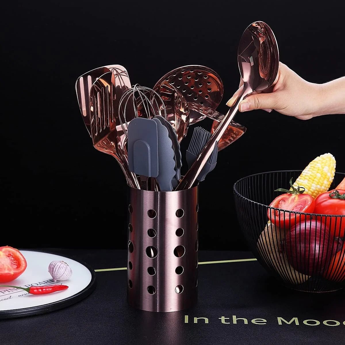 Copper Kitchen Utensils Set,13 Pieces Stainless Steel Cooking Utensils Set with – Durable Stainless Steel Construction for Flexible Room-to-Room Use