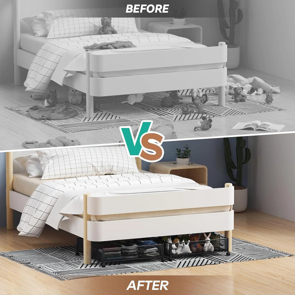 Under Bed Storage Containers with Wheels - Shoe Storage Organizer Drawer Tool-free Assembly Metal Underbed Storage Containers for Bedroom Clothes Shoes Blankets - 2Pack – Multiroom Organization Format for Flexible Room-to-Room Use