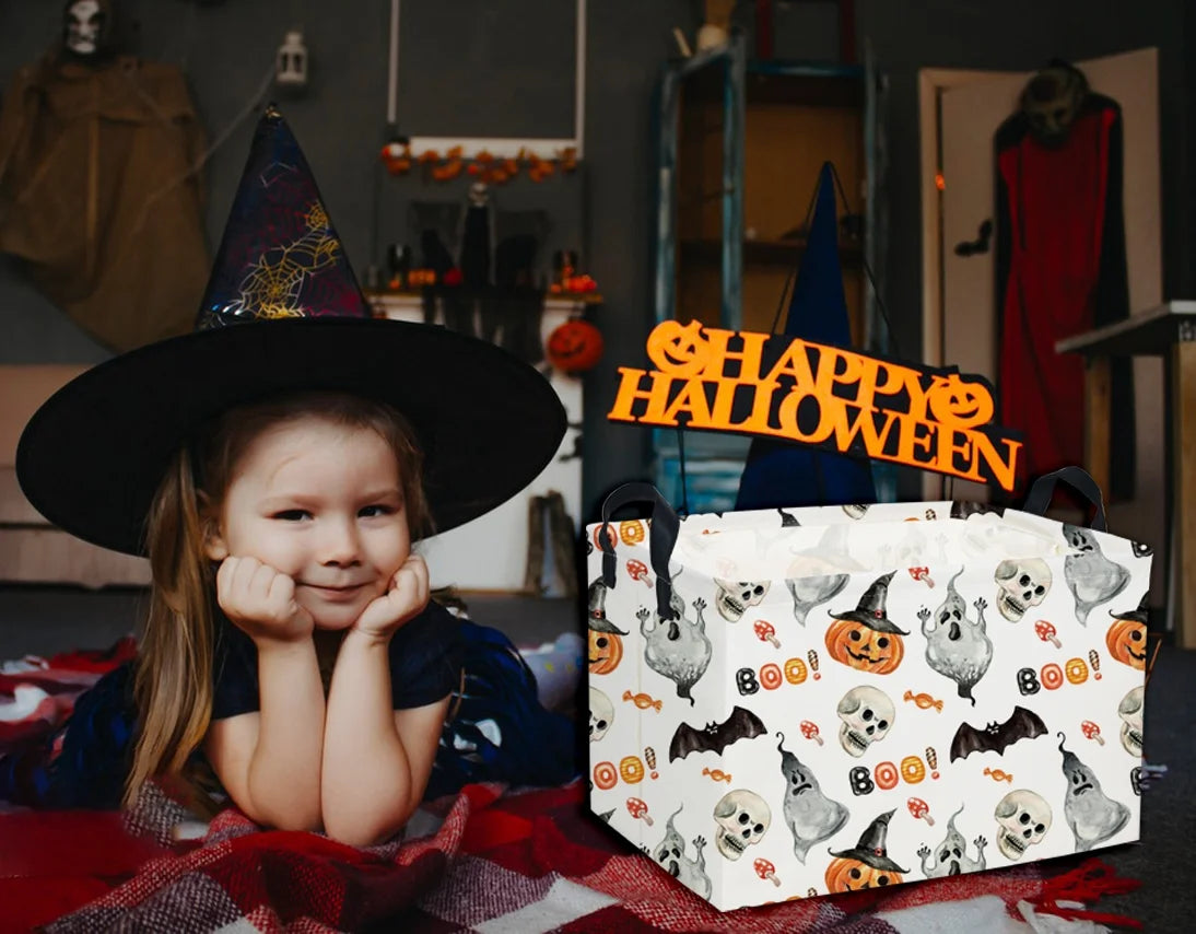 Rectangular Kids Storage Bin Halloween Basket Cartoon Storage Basket with Handles for Organizing Home Kitchen Boys and Girls Toys Bins Shelf Baskets(Watercolor Halloween) – Everyday Household Format for Flexible Room-to-Room Use