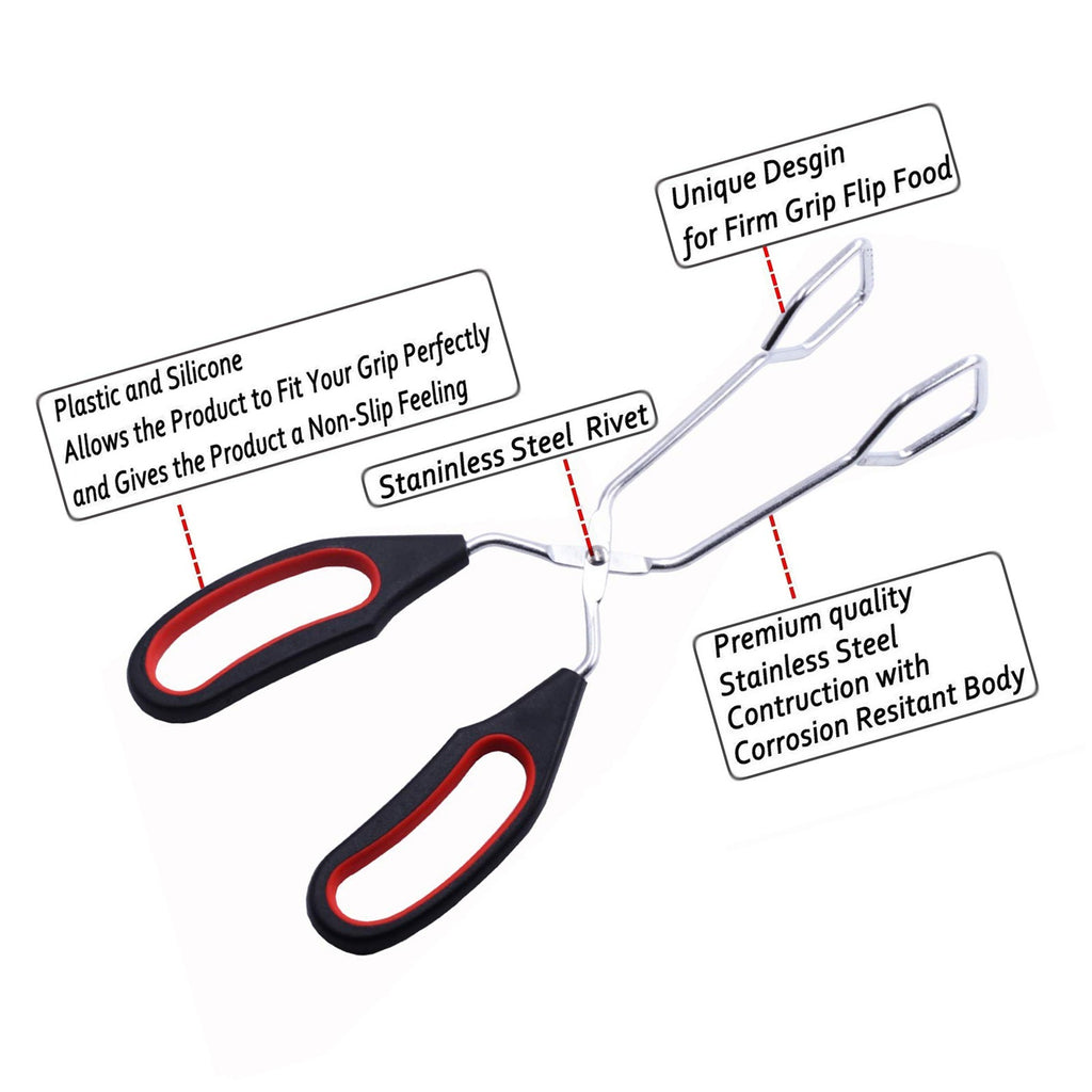 Scissor Tongs with Silicone Tips 23.5x7.5cm Stainless Steel Nonstick Kitchen Cooking Tool – Durable Stainless Steel Construction for Flexible Room-to-Room Use