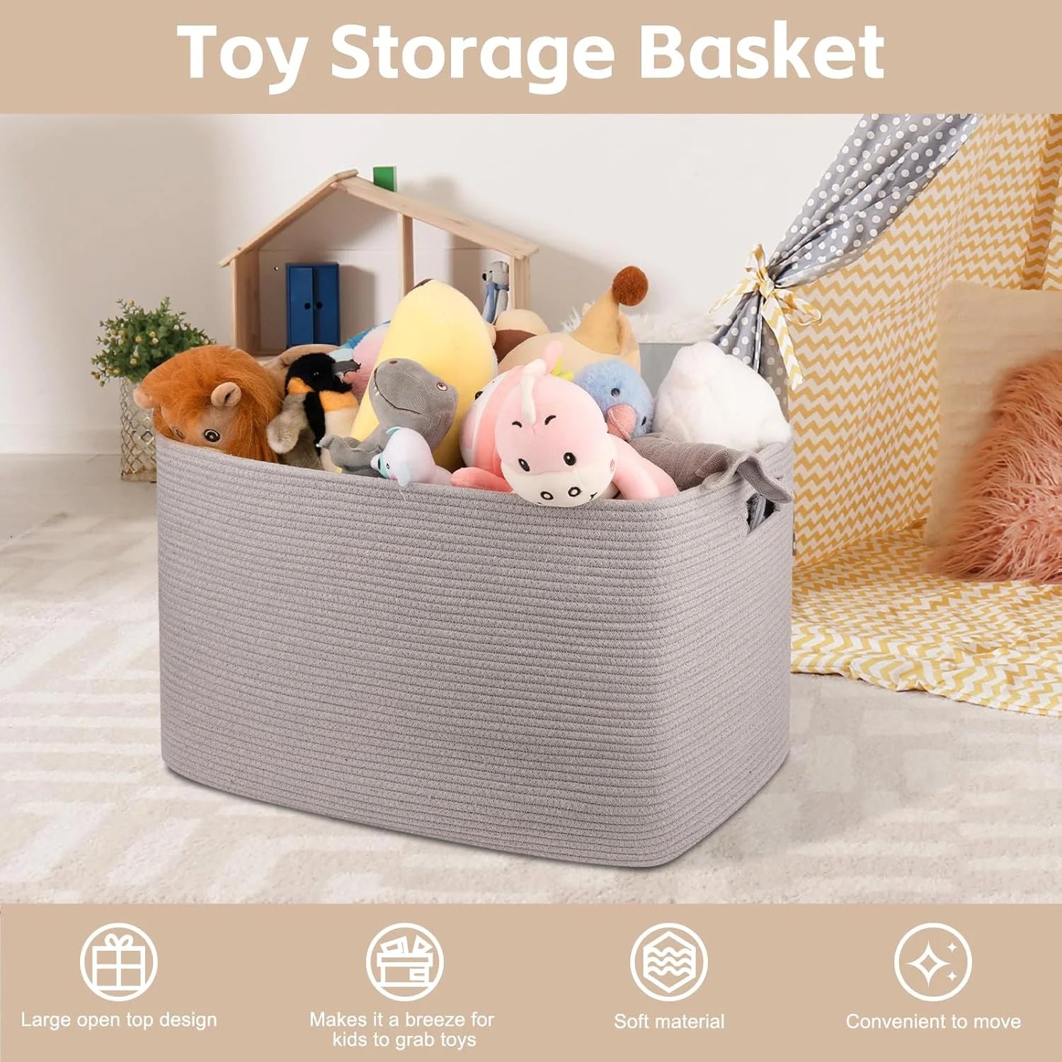 118L XXXLarge Cotton Rope Storage Basket Oversized Blanket Basket Used for Organizing Dirty Clothes in Living Room Bedroom Nursery Dog Toy Storage Bins 25" x 17" x 16",Grey – Practical Home Organization for Flexible Room-to-Room Use