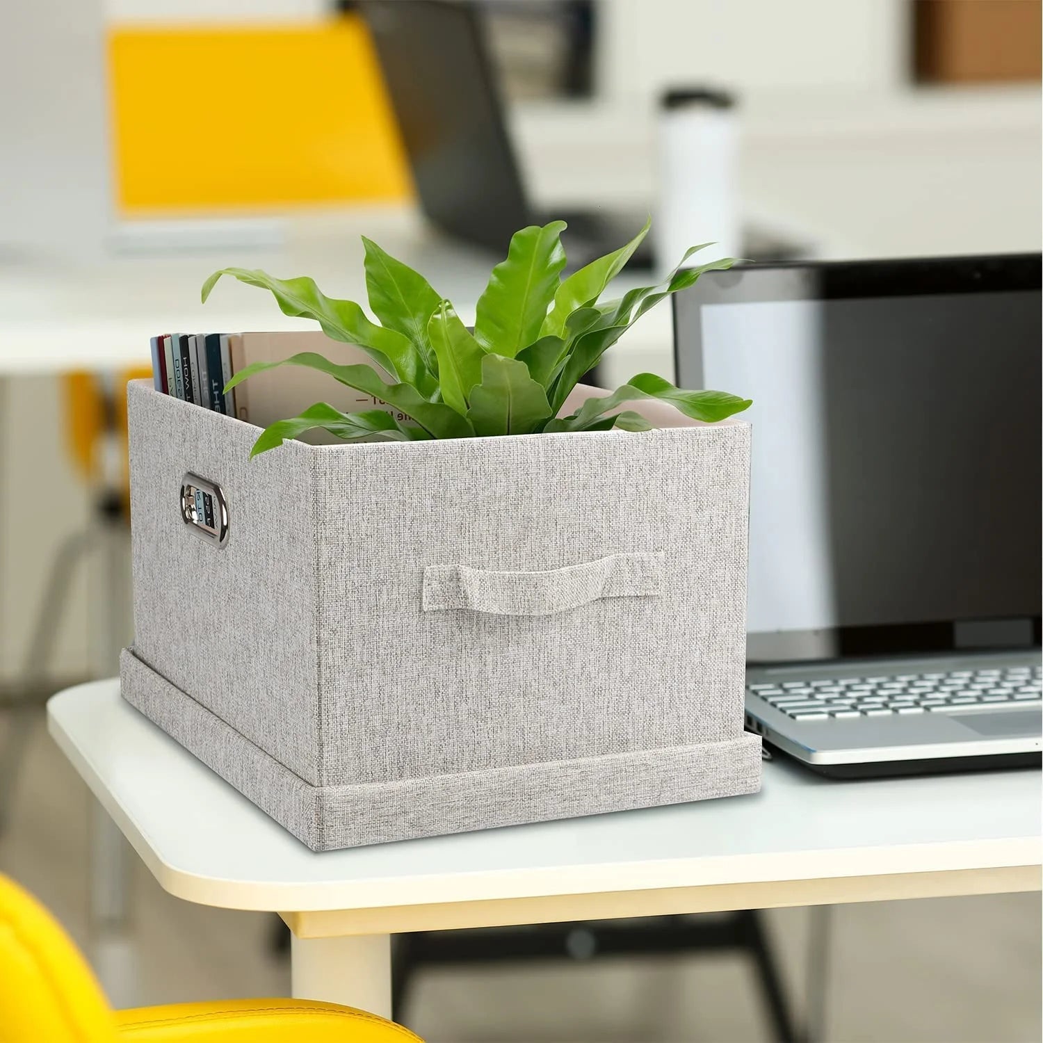 Medium 15" 21 Quart Collapsible Stackable Storage Bins with Lids 5 Packs Beige Foldable Fabric Closet Boxes Heavy-duty Lidded Linen Cube Baskets Container Organizers and Storage – Everyday Household Format for Flexible Room-to-Room Use