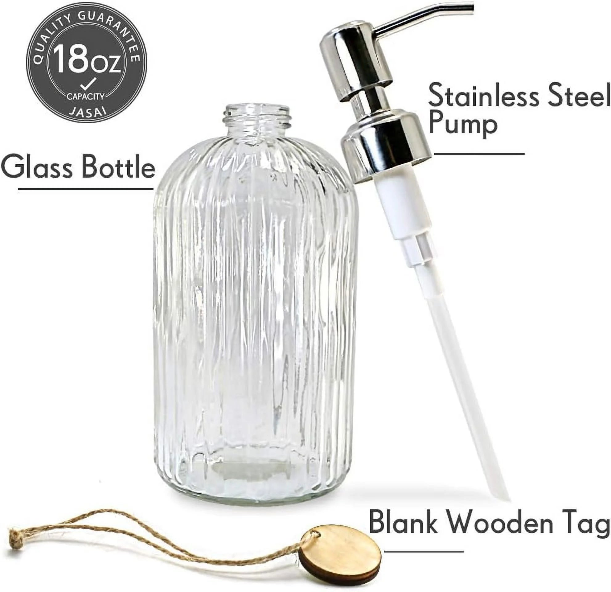 18 Oz Clear Glass Soap Dispenser with Rust-resistant Stainless Steel Pump Refillable Liquid Hand soap Dispenser for Bathroom Well-crafted Kitchen Soap Dispenser – Clear-View Organization for Flexible Room-to-Room Use
