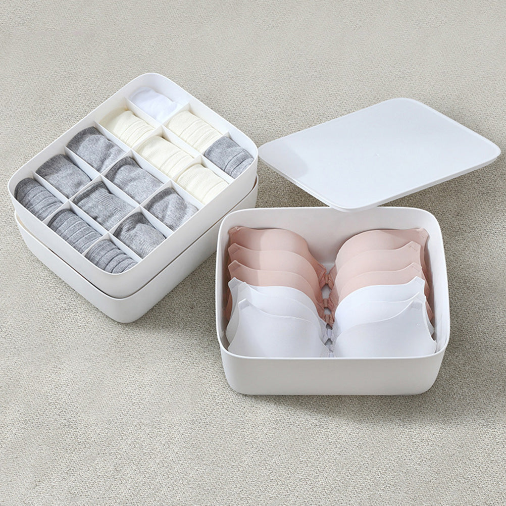 3pcs Underwear Storage Box Plastic Storage Basket Stackable Storage Container with 15-Compartment Divider for Bra Panties Socks(White) – Everyday Household Format for Flexible Room-to-Room Use