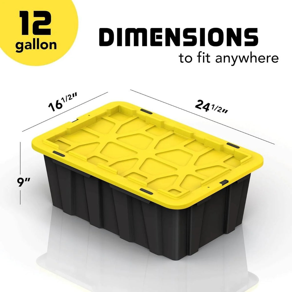 8 PACK of Medium 12 Gallon Plastic Storage Bin Tote Organizing Container with Ultra Durable Secure Latching Lids Stackable Extra Strength Clear with Built in Handle - Black and Yellow – Stackable Organization for Flexible Room-to-Room Use