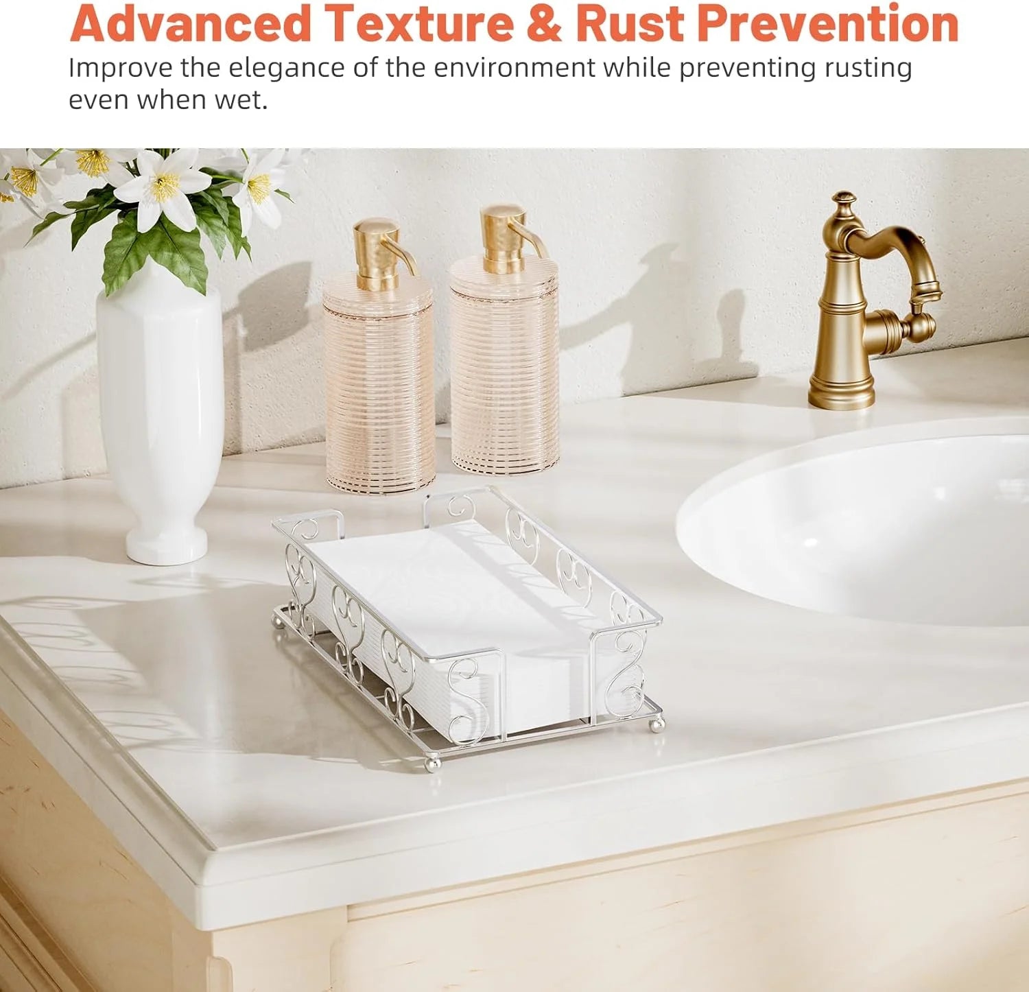 Napkin Holder & Guest Towel Tray - Stainless Steel Disposable Paper Towel Dispenser for Bathroom Table Kitchen Countertop Dinner Table Vanity – Durable Stainless Steel Construction for Flexible Room-to-Room Use