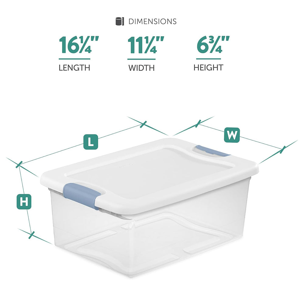 15 Qt Latching Storage Box Stackable Bin with Latch Lid Plastic Container to Organize Closet Shelf Clear with White Lid 12-Pack – Everyday Household Format for Flexible Room-to-Room Use
