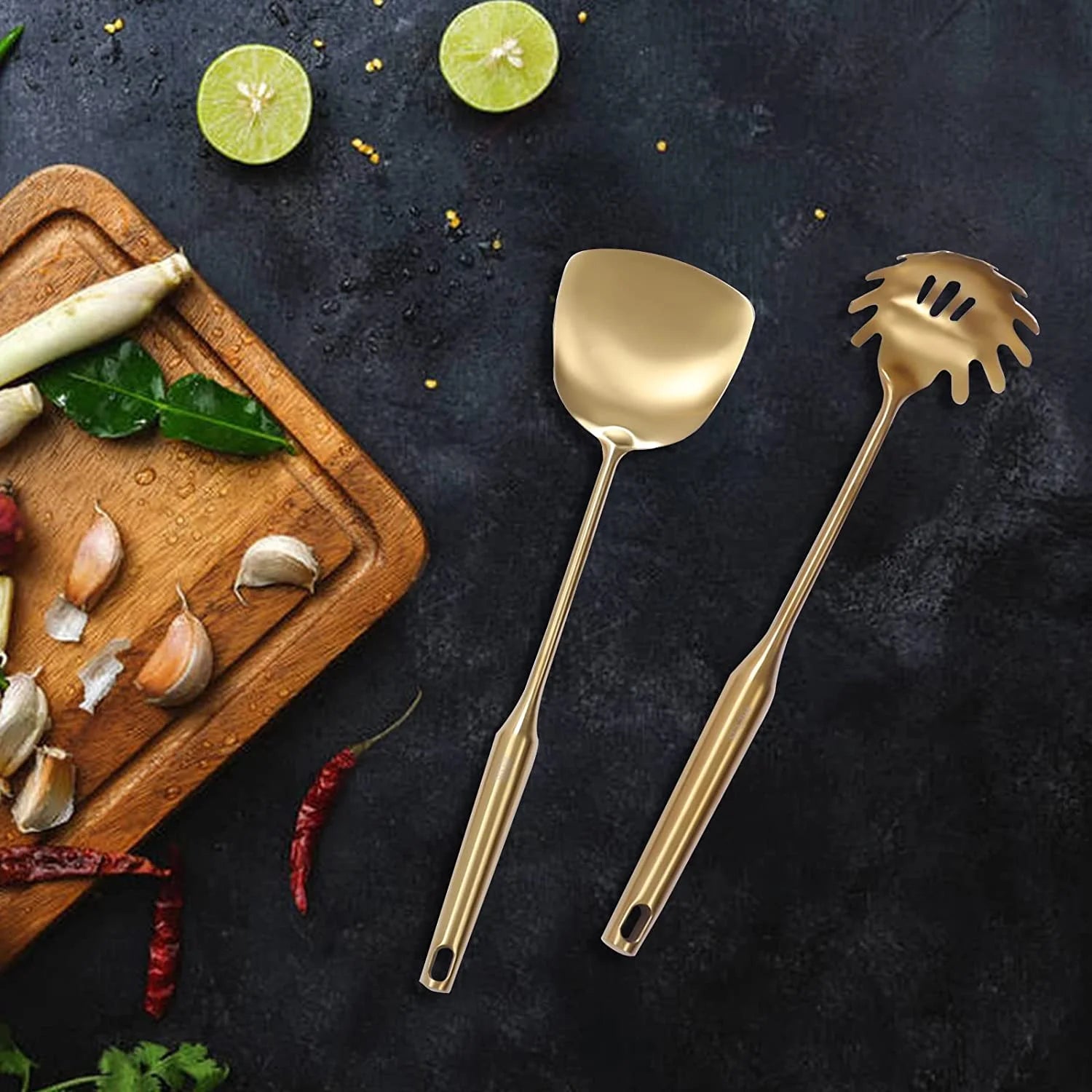 7pcs/ Set Gold Cooking Utensils Suitable for everyday use Kitchen Tool with Holder Stainless Steel – Durable Stainless Steel Construction for Flexible Room-to-Room Use