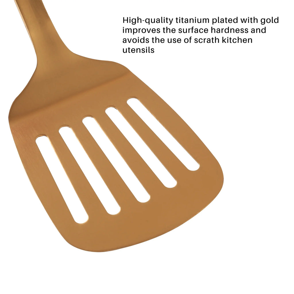 Stainless Steel Kitchen Utensils 5-Piece Cooking Trowel Set Tool Gold – Durable Stainless Steel Construction for Flexible Room-to-Room Use