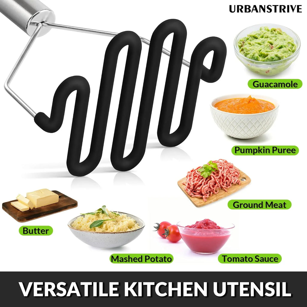 Non-Scratch Silicone Potato Masher Kitchen Tool Potatoes Masher Potato Masher Stainless Steel Wrapped In Well-crafted Silicone Potato Smasher Black – Durable Stainless Steel Construction for Flexible Room-to-Room Use