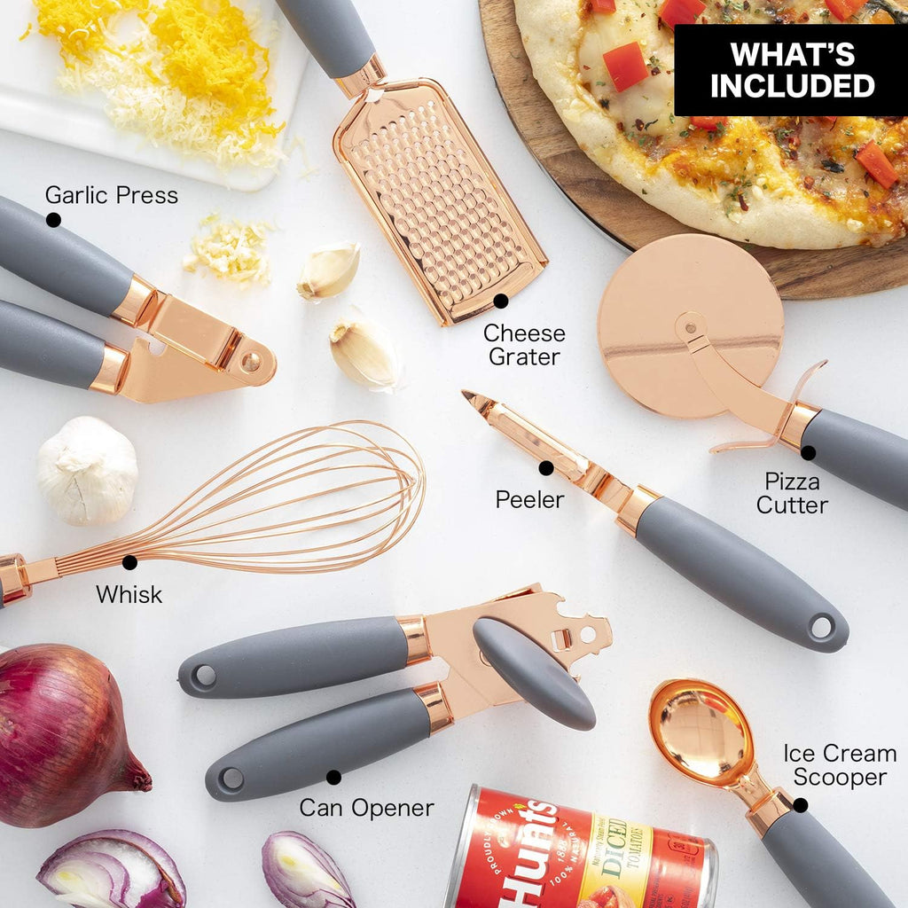 7-Piece Kitchen Gadget Set Copper Coated Stainless Steel Tableware with Soft Touch Handle – Convenient Carry Handles for Flexible Room-to-Room Use