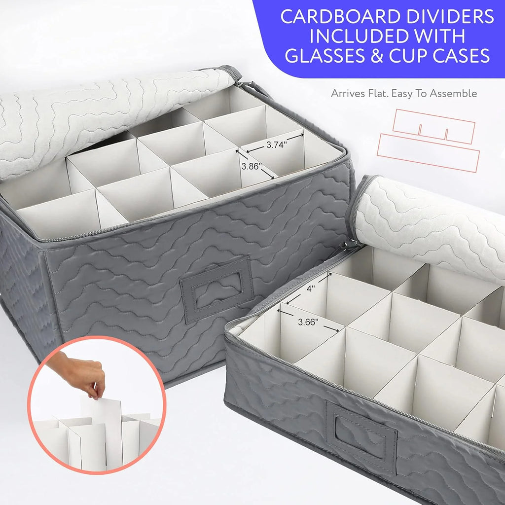 China Storage Containers - Quilted 6-Piece Set Storage Box- Stores Chinaware Stemware Dinnerware Dish Storage Service for 12 48 Pcs Felt Protectors Cardboard Dividers Included – Convenient Multi-Piece Set for Flexible Room-to-Room Use
