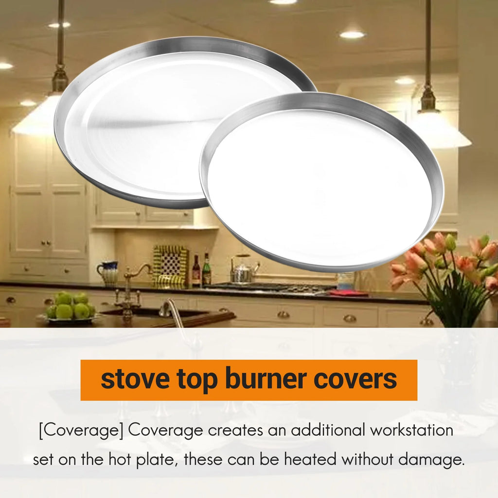 4Pcs Stainless Steel Hob Covers Stove Plate Top Cooker Protector Kit Set Utensils 17/21CM Kitchen Accessories – Durable Stainless Steel Construction for Flexible Room-to-Room Use