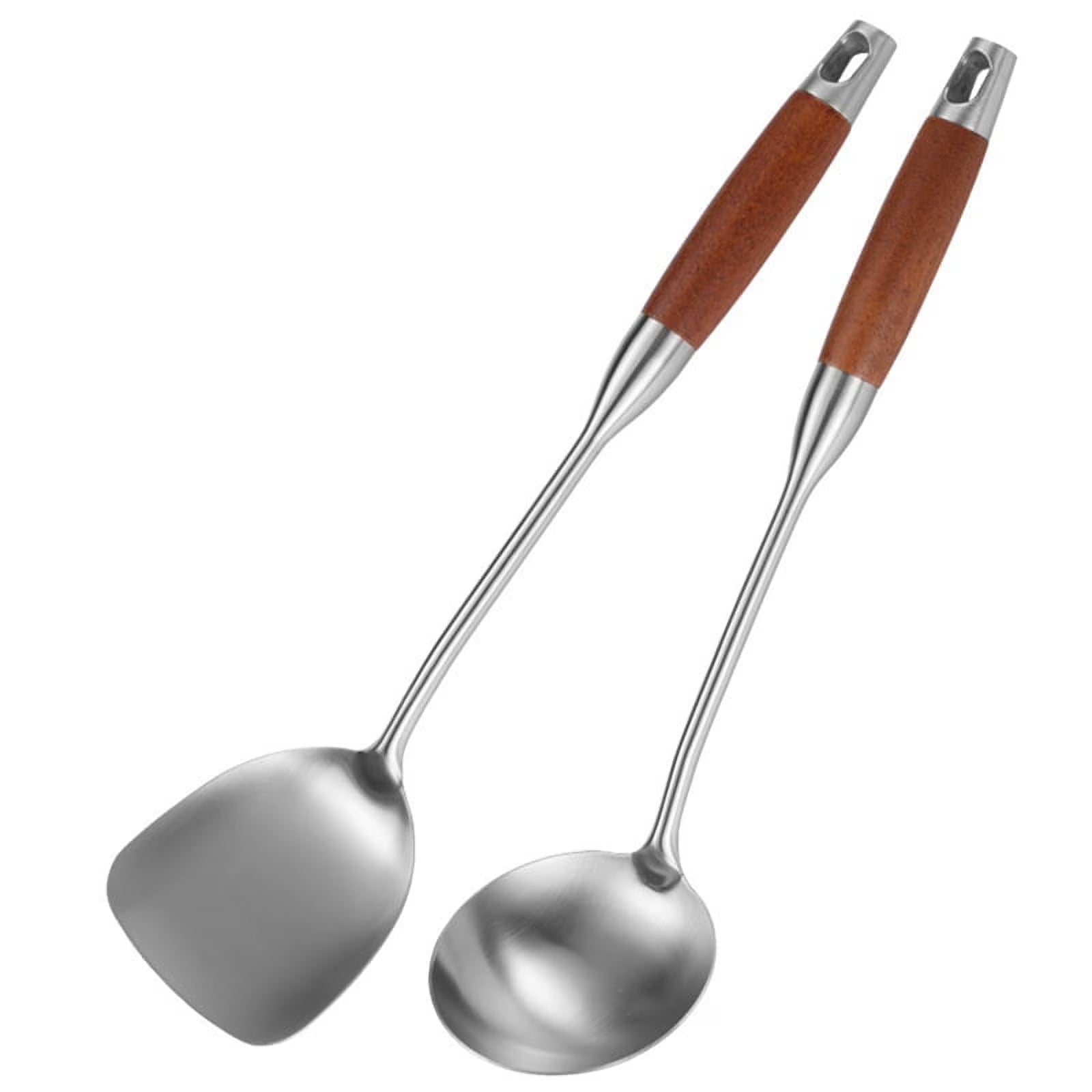 Stainless Steel for Carbon Steel Stainless Steel Wok Metal Wok Tools Set Wooden Handle Soup Ladle – Convenient Carry Handles for Flexible Room-to-Room Use
