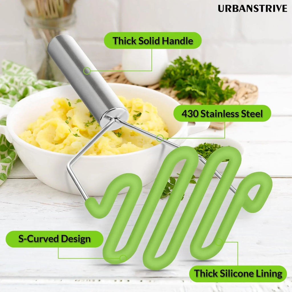 Non-Scratch Silicone Potato Masher Kitchen Tool Potatoes Masher Potato Masher Stainless Steel Wrapped In Well-crafted Silicone Potato Smasher – Durable Stainless Steel Construction for Flexible Room-to-Room Use