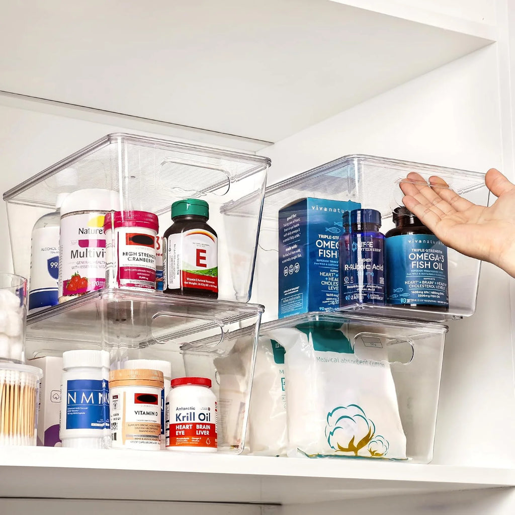 Clear Stackable Storage Bins with Lids Large Plastic Containers with Handle for Pantry Organizer and Storage,Suitable for Bathroom,Cabinet,Kitchen,Fridge,Closet Organization – Stackable Organization for Flexible Room-to-Room Use