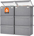 Fabric Storage Boxes 6 Pcs Stackable Storage Bins with Clear Lids Foldable Oxford Cloth Cube Closet Organizer Baskets Clothes Containers for Towels Blankets Books Light Grey-Large – Foldable Space-Saving Design for Flexible Room-to-Room Use