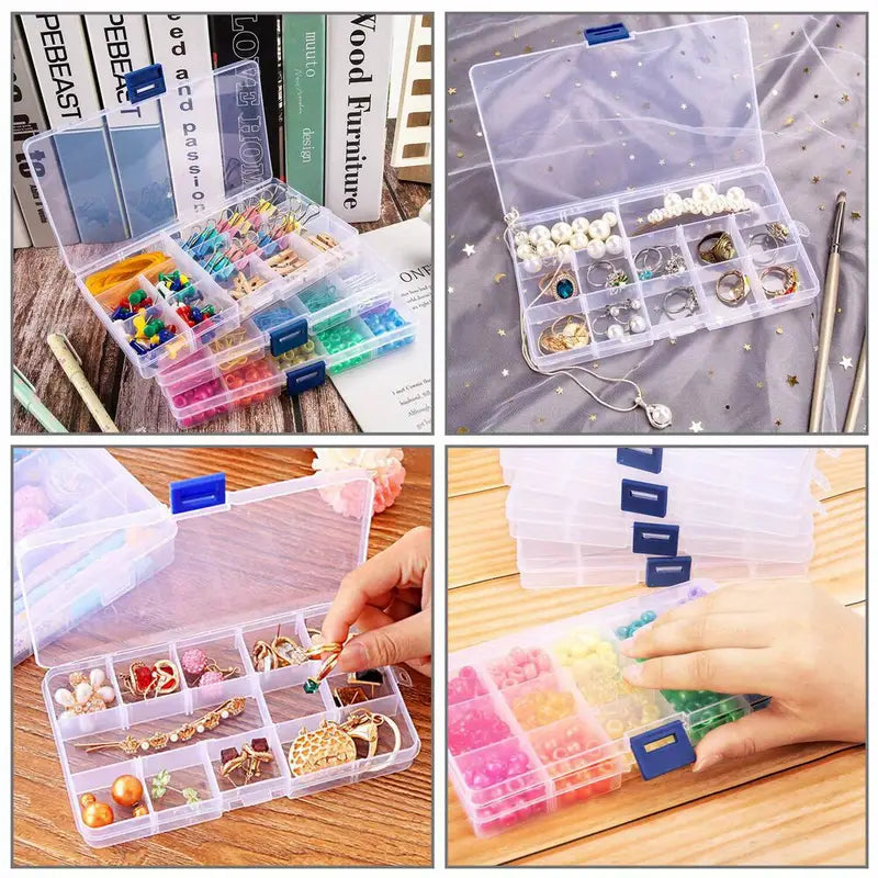 [Clear Jewelry Box] 6pcs Clear Jewelry Box | Plastic Bead Storage Craft Container Earrings Organizer – Clear-View Organization for Flexible Room-to-Room Use