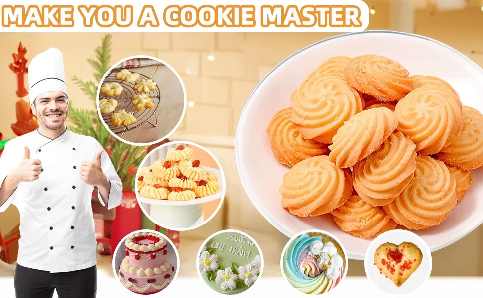 Stainless Steel Cookies Press Cookies Press for Baking,Cookie Press Gun Kit with 13 Cookie Discs and 8 Piping Tips for DIY cake Maker Decorating Baking Supplies – Durable Stainless Steel Construction for Flexible Room-to-Room Use