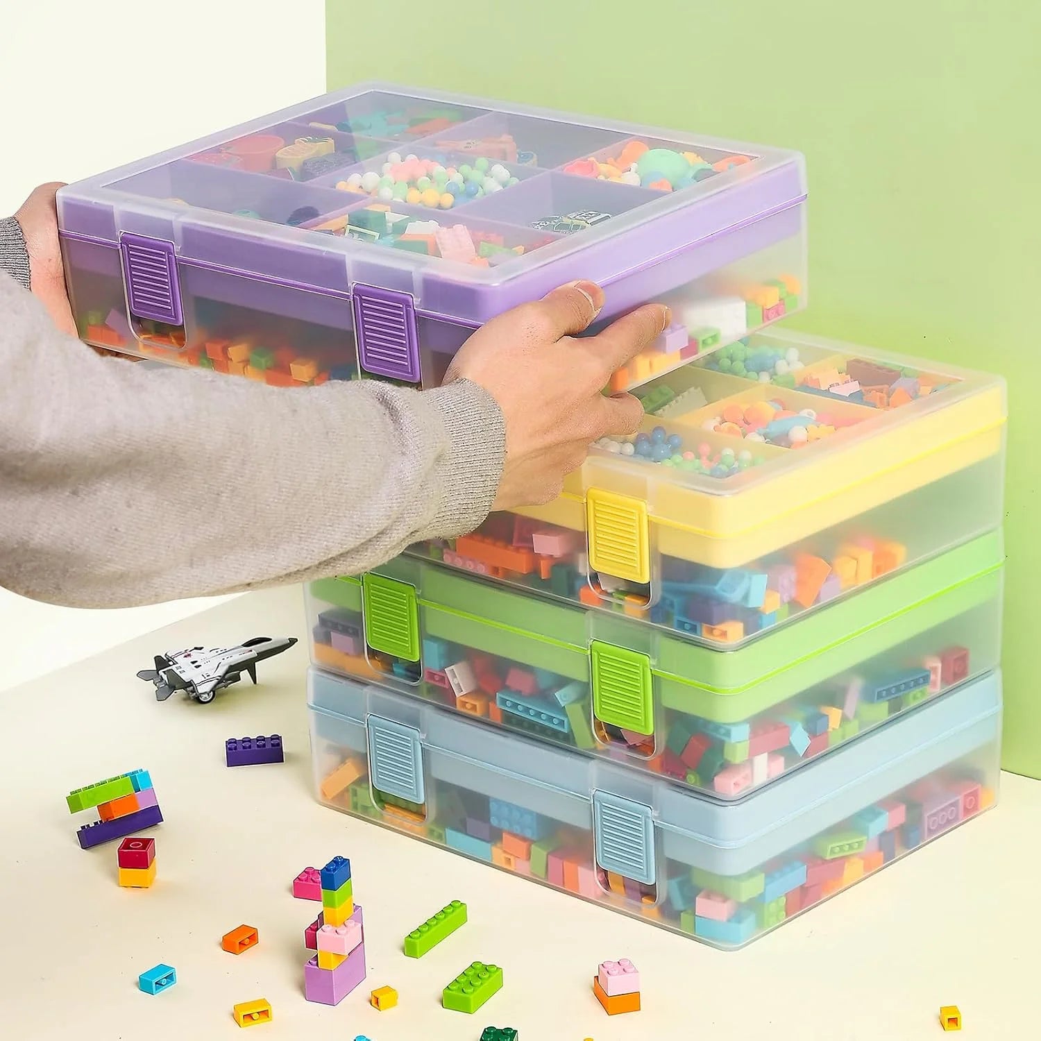 Douorgan Toy Storage Organizer for Lego Stackable Organizer Bins Portable Organizer Containers Storage Box Plastic Case for Bead Bracelet Making DIY Jewelry Nail Charms (Blue) – Stackable Organization for Flexible Room-to-Room Use