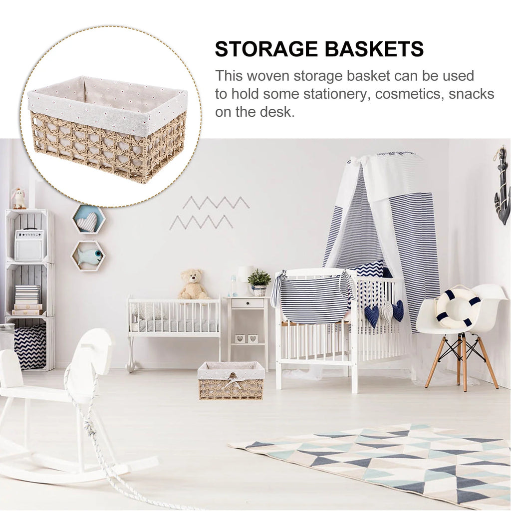 Rustic Storage Bins Grass Basket Cube Boxes with Lids Fabric Toy Sundries – Multiroom Organization Format for Flexible Room-to-Room Use