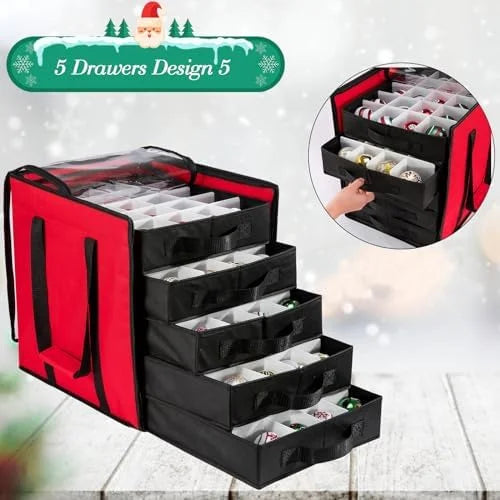 Christmas Ornament Storage Containers -Holds Up to 100 Holiday Ornaments with 5 Removable Trays Large Storage Box with Clear Covered Top & Sturdy Handles – Clear-View Organization for Flexible Room-to-Room Use