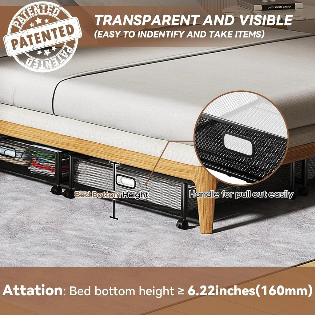 Under Bed Storage Containers with Wheels - Shoe Storage Organizer Drawer Tool-free Assembly Metal Underbed Storage for Bedroom Clothes Shoes Blankets - 2Pack – Everyday Household Format for Flexible Room-to-Room Use
