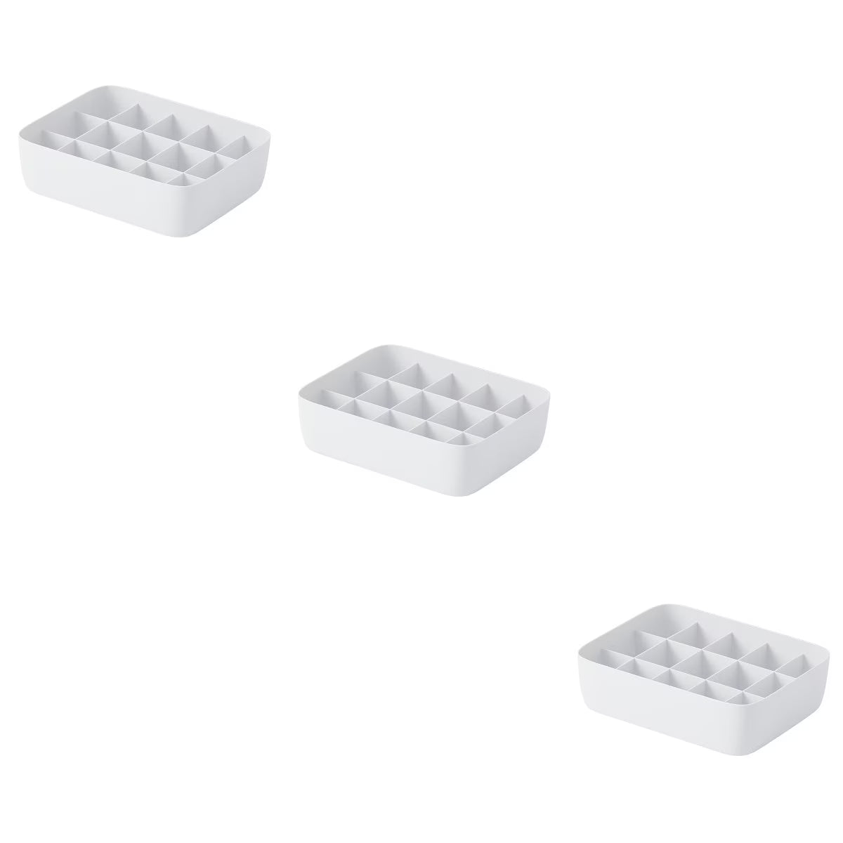 3pcs Underwear Storage Box Plastic Storage Basket Stackable Storage Container with 15-Compartment Divider for Bra Panties Socks(White) – Multiroom Organization Format for Flexible Room-to-Room Use