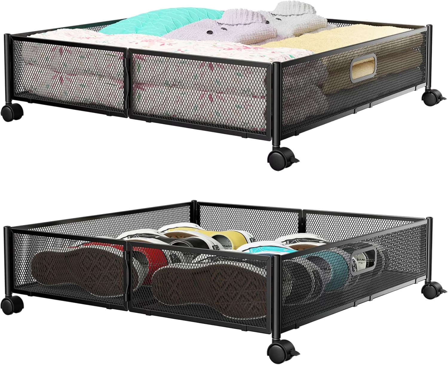 Under Bed Storage Containers with Wheels - Shoe Storage Organizer Drawer Tool-free Assembly Metal Underbed Storage for Bedroom Clothes Shoes Blankets - 2Pack – Everyday Household Format for Flexible Room-to-Room Use