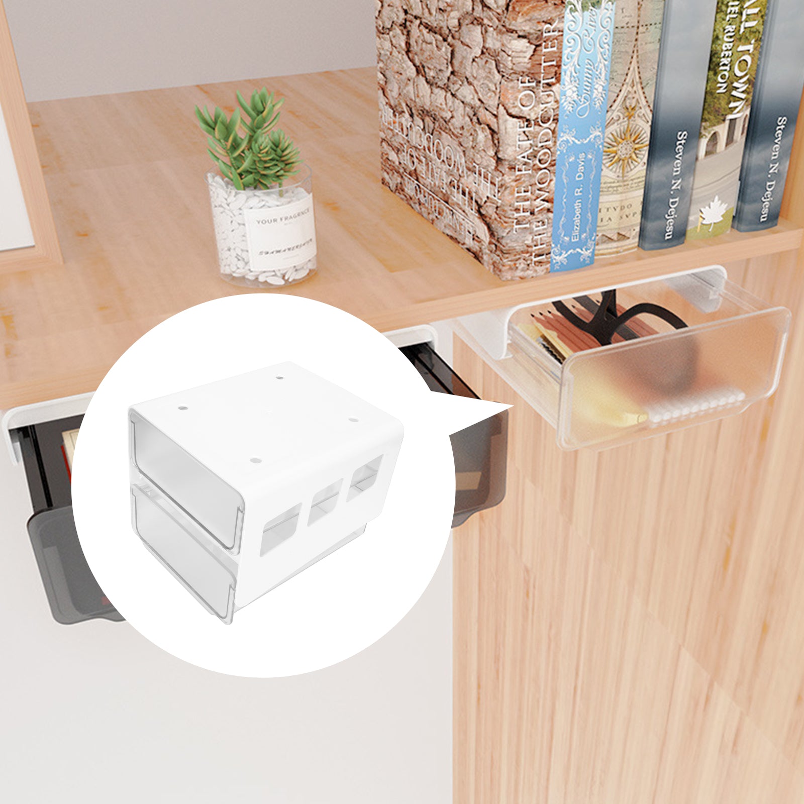 Double Storage Box Desktop Boxes Bins Table Shelf Office White – Everyday Household Format for Flexible Room-to-Room Use