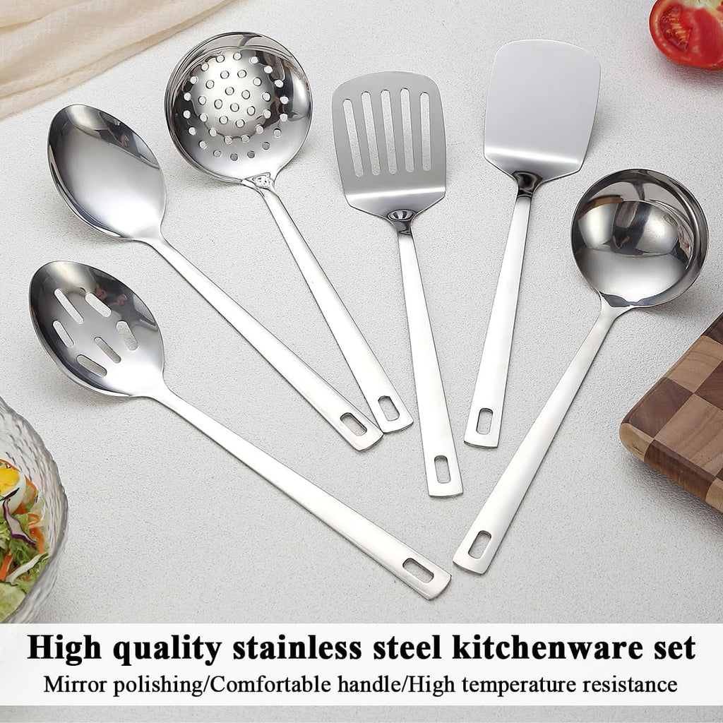 Kitchen Utensils Set 6pcs Stainless Steel Cooking Utensils Set Heavy Duty Kitchen Tools Spatulas Set Home Essentials Kitchen Gadgets Accessories – Durable Stainless Steel Construction for Flexible Room-to-Room Use