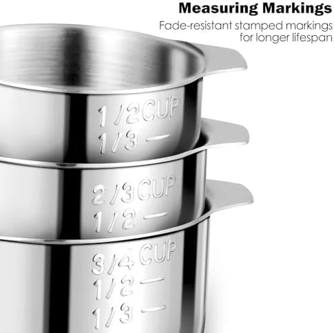 Measuring Cups 7PCS Stainless Steel Measuring Cups with a Storage Bag for Cooking & Baking Dishwasher Suitable – Durable Stainless Steel Construction for Flexible Room-to-Room Use