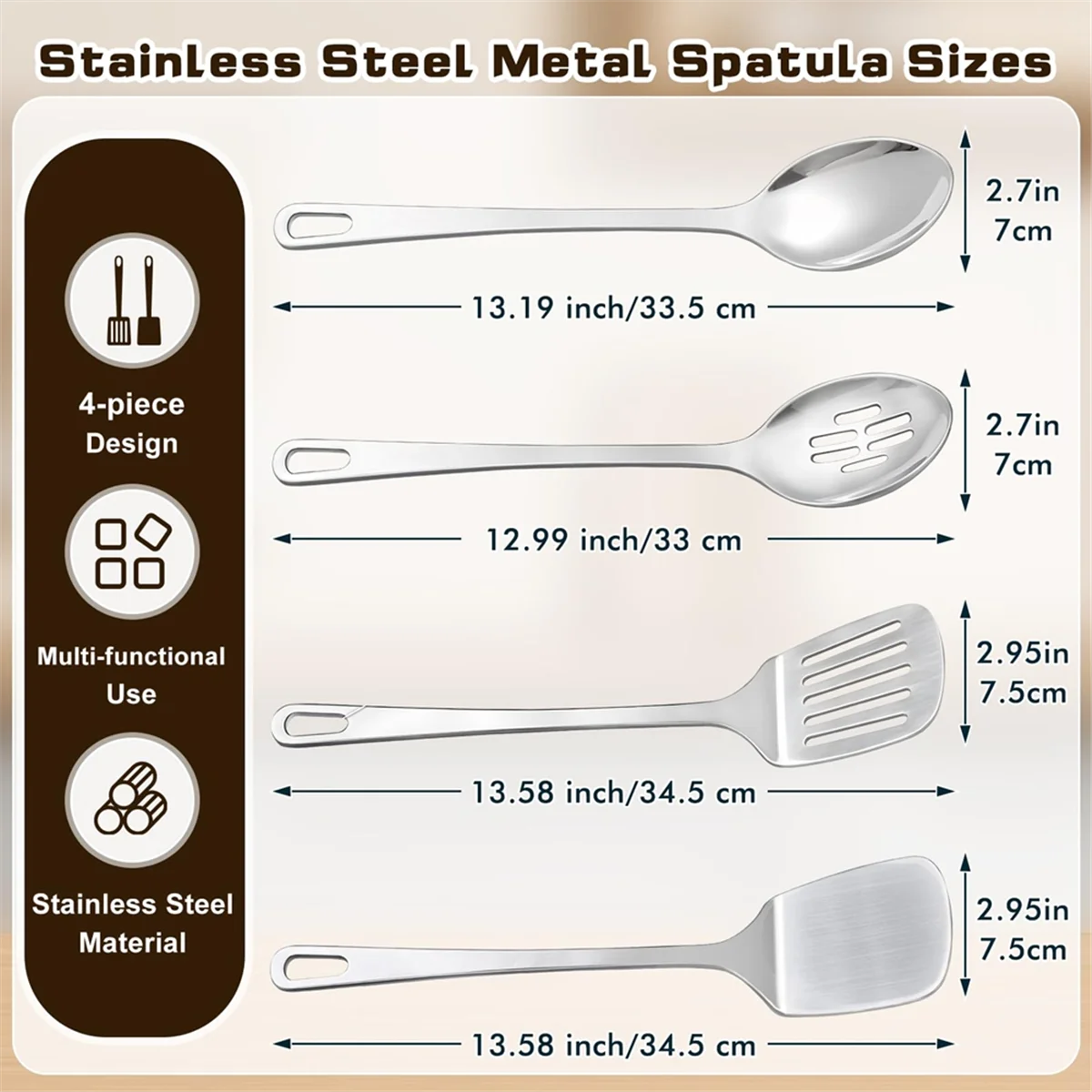 4 Pcs Cooking Utensils Set Stainless Steel Kitchen Utensils,Kitchen Tools Include Wok Spatula Serving Spoon,1 set * spatula set,Silver – Durable Stainless Steel Construction for Flexible Room-to-Room Use