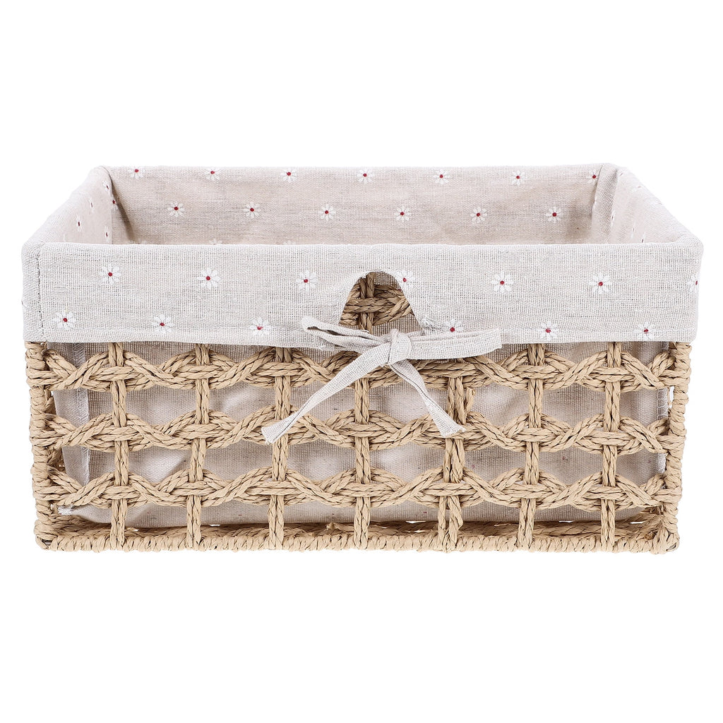 Rustic Storage Bins Grass Basket Cube Boxes with Lids Fabric Toy Sundries – Multiroom Organization Format for Flexible Room-to-Room Use