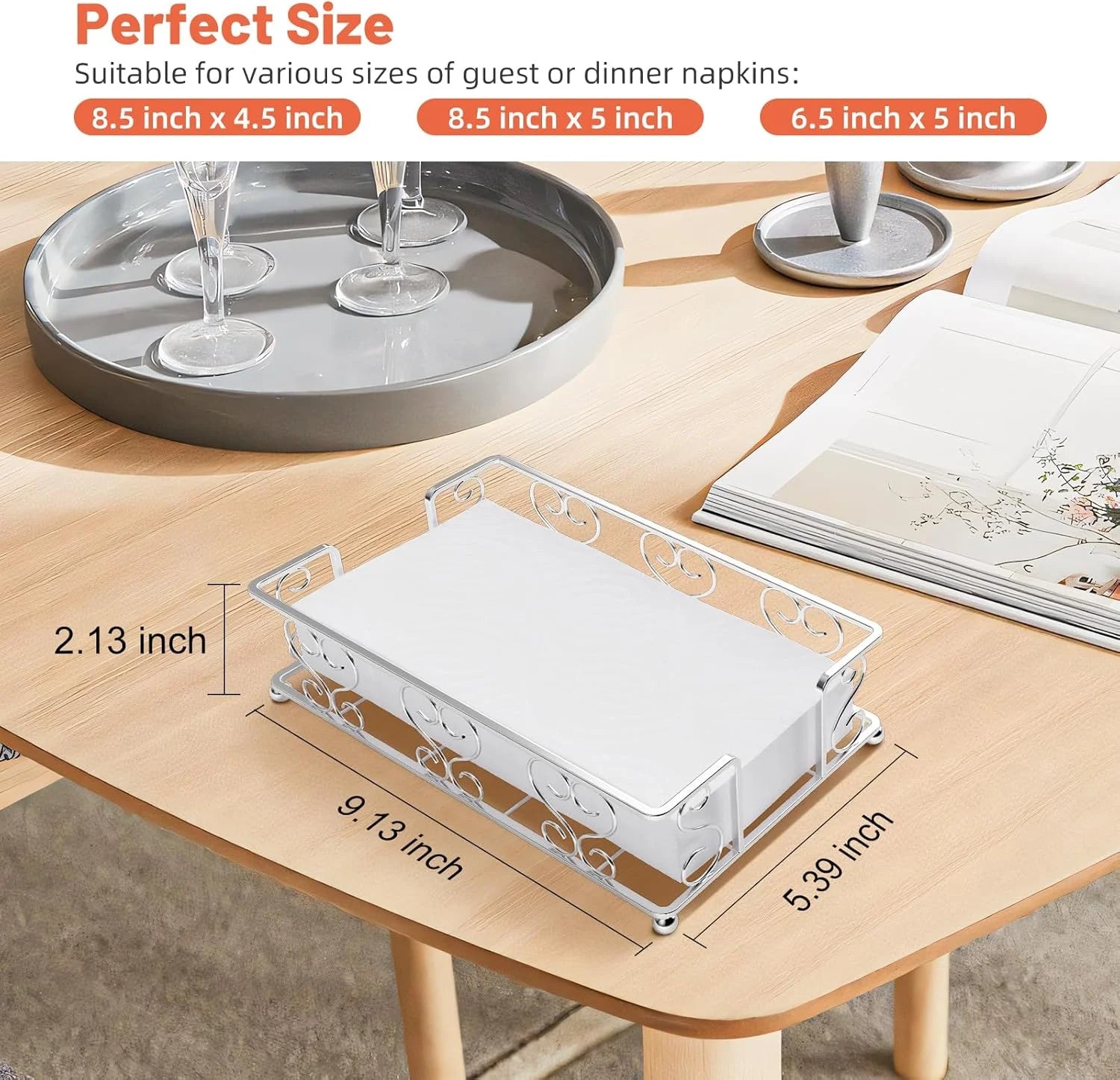 Napkin Holder & Guest Towel Tray - Stainless Steel Disposable Paper Towel Dispenser for Bathroom Table Kitchen Countertop Dinner Table Vanity – Durable Stainless Steel Construction for Flexible Room-to-Room Use