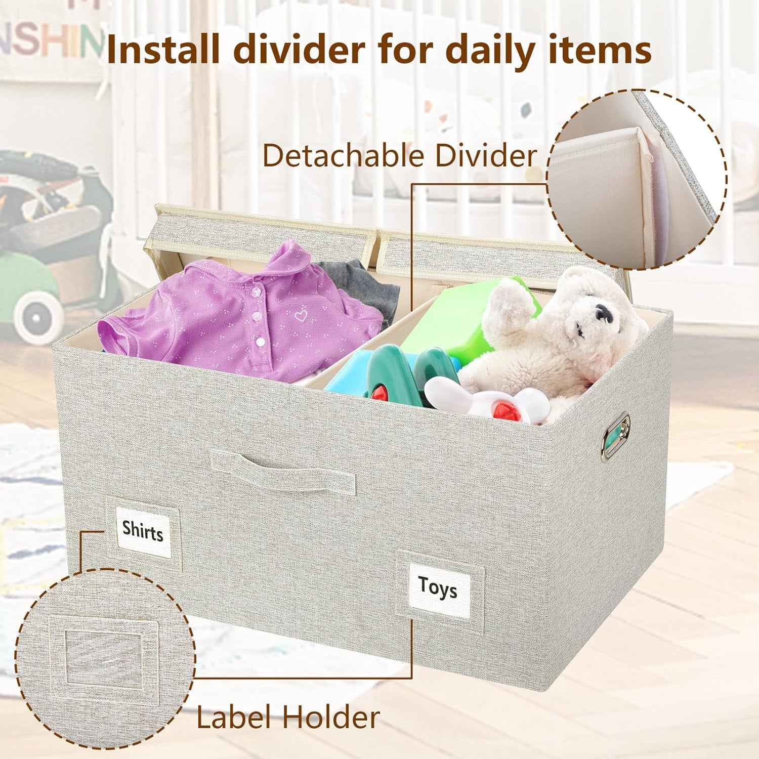 Medium 15" 21 Quart Collapsible Stackable Storage Bins with Lids 5 Packs Beige Foldable Fabric Closet Boxes Heavy-duty Lidded Linen Cube Baskets Container Organizers and Storage – Everyday Household Format for Flexible Room-to-Room Use