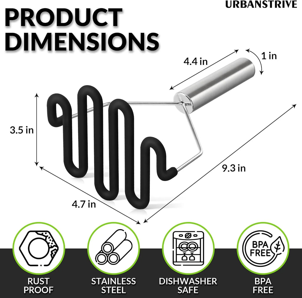 Non-Scratch Silicone Potato Masher Kitchen Tool Potatoes Masher Potato Masher Stainless Steel Wrapped In Well-crafted Silicone Potato Smasher Black – Durable Stainless Steel Construction for Flexible Room-to-Room Use